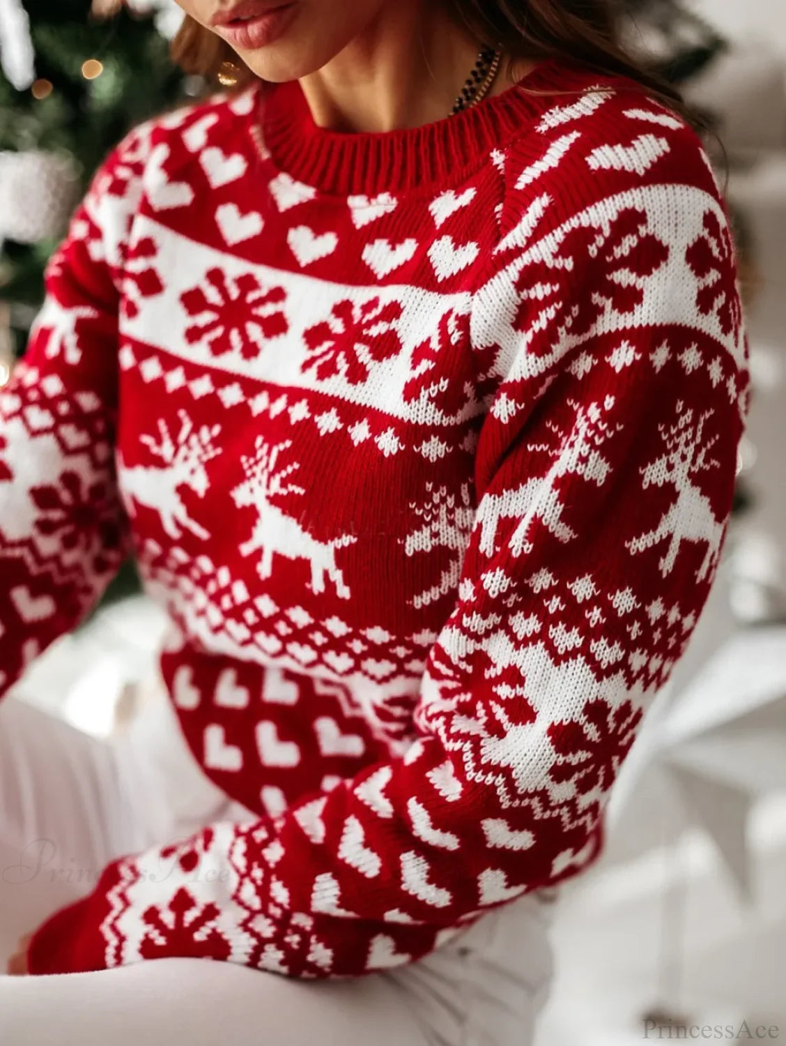 Long Sleeve Print Pullover Knitted Christmas Christmas Sweater