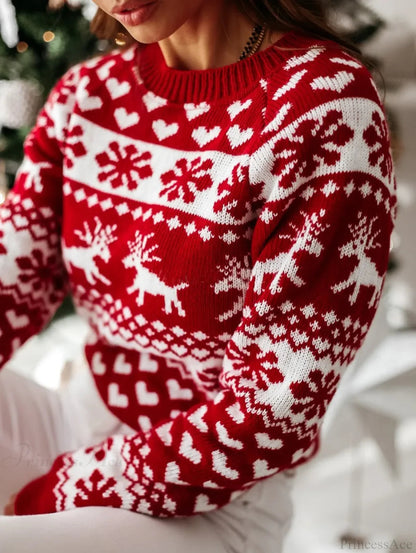 Long Sleeve Print Pullover Knitted Christmas Christmas Sweater