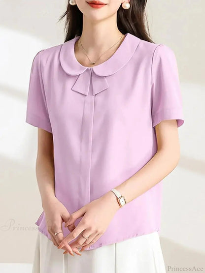 Loose Lapel Color Short Sleeve Blouse