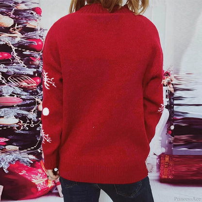 Loose Neck Love Heart Pattern Pink Christmas Sweater