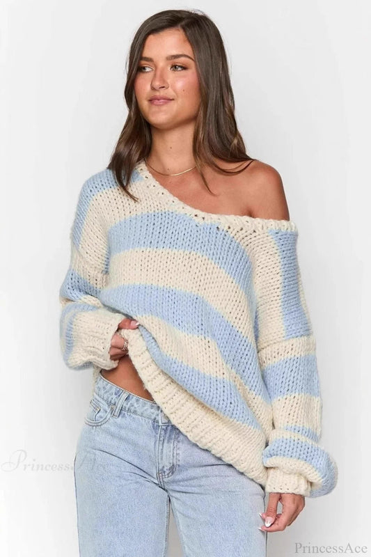 Loose Off-shoulder Striped Sweet Sweater