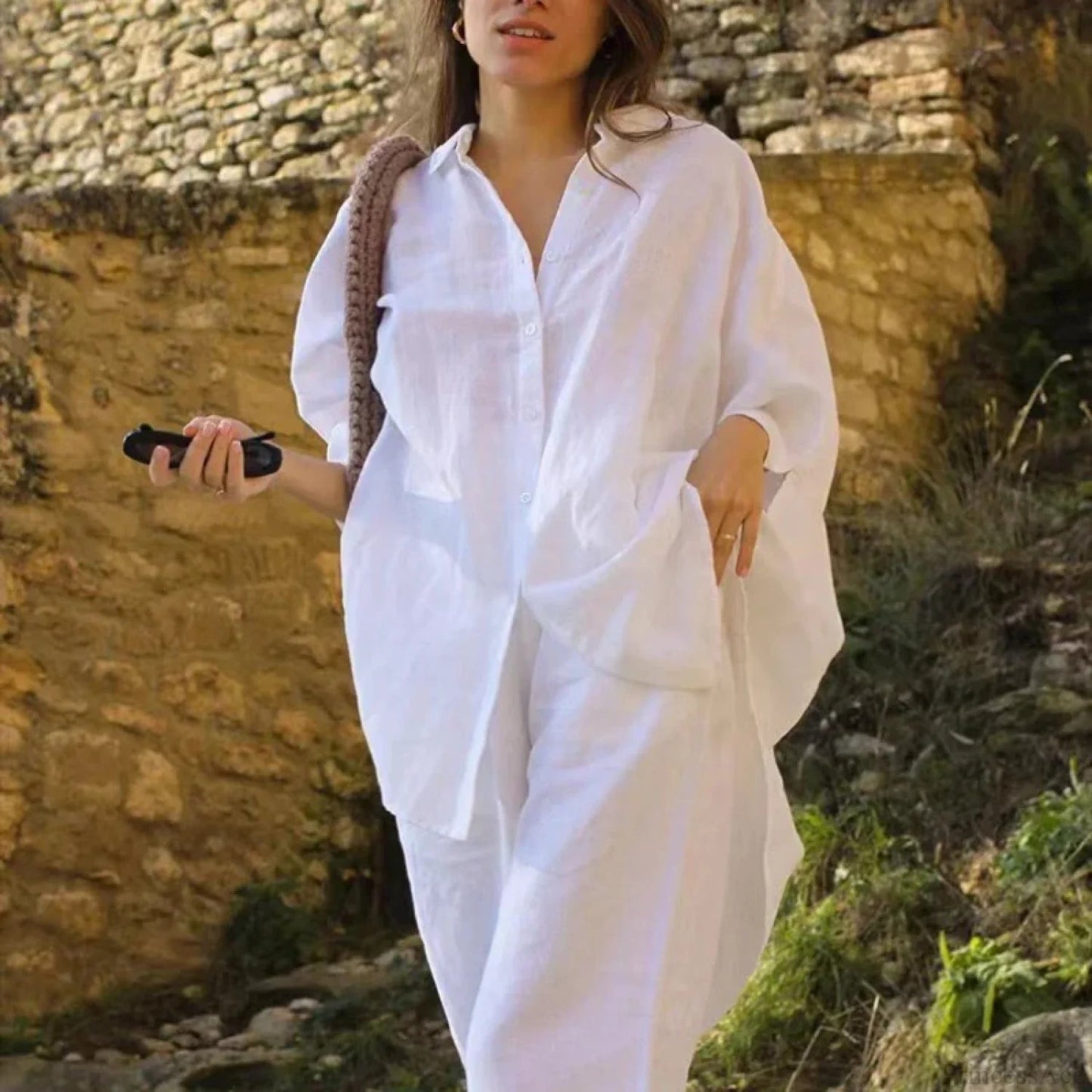 Loose White Button-up Half Sleeve Blouse