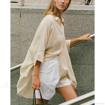 Loose White Button-up Half Sleeve Blouse