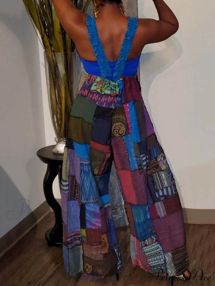 Map Print Spaghetti Strap Maxi Dress