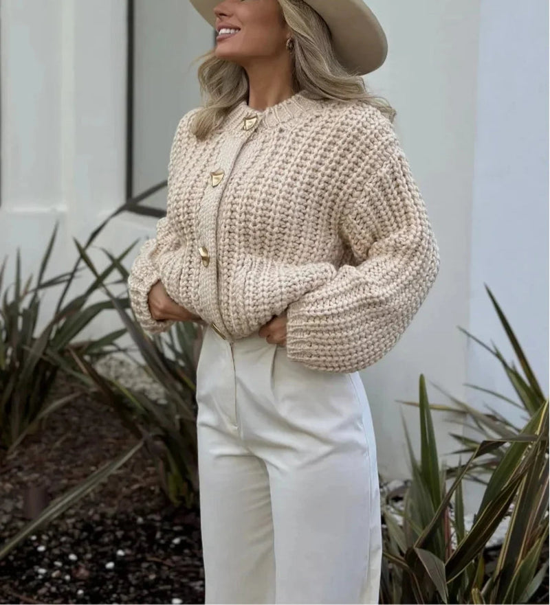 O-neck Long Sleeve Pocket Cardigan