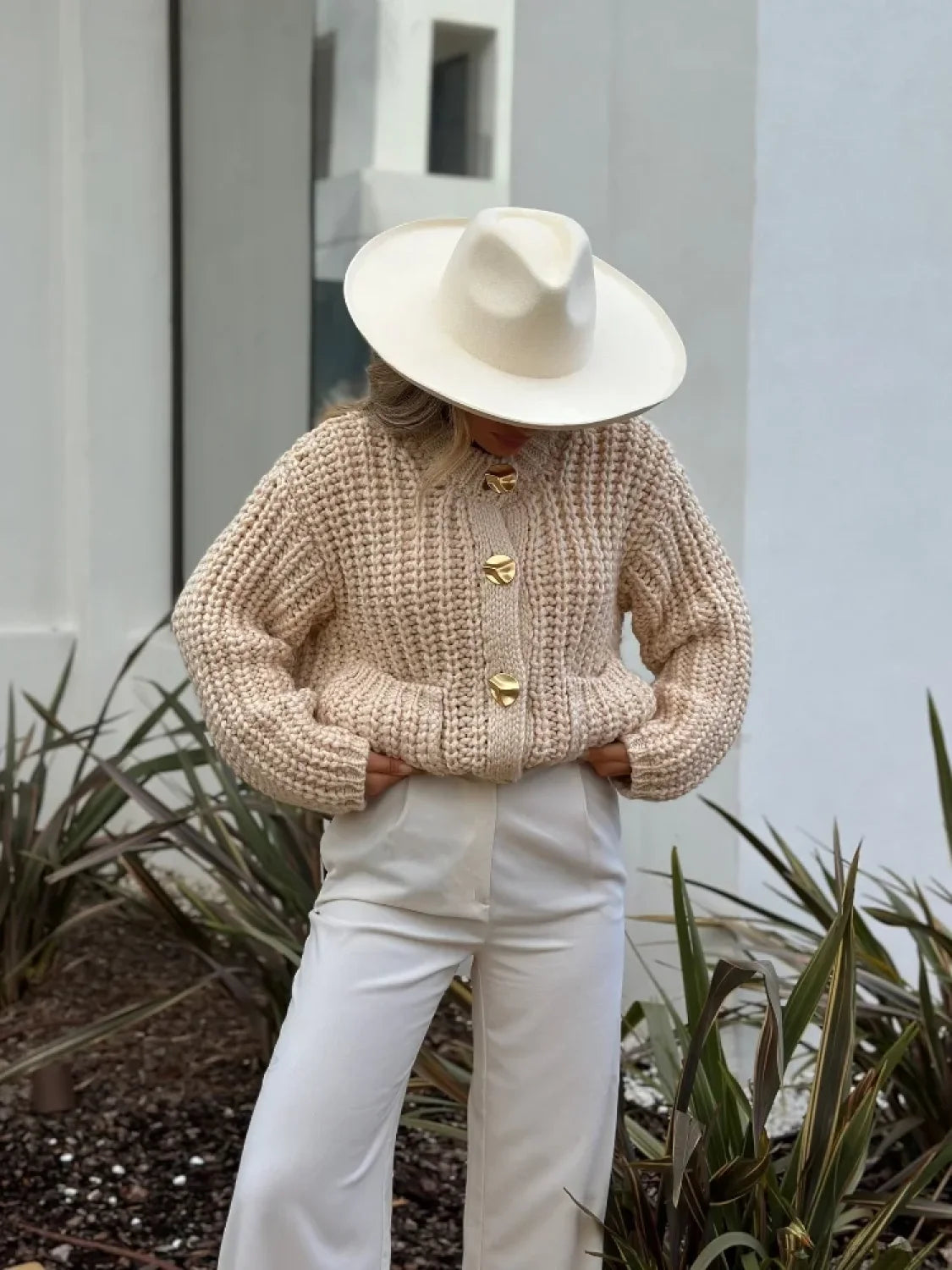 O-neck Long Sleeve Pocket Cardigan