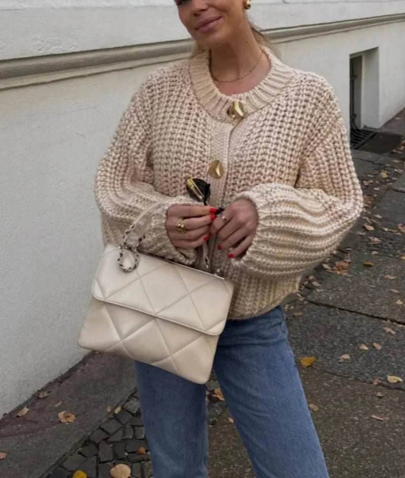 O-neck Long Sleeve Pocket Cardigan