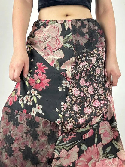 Patchwork Straight Slim Mid-waisted Maxi Skirt
