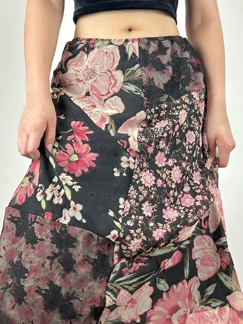 Patchwork Straight Slim Mid-waisted Maxi Skirt
