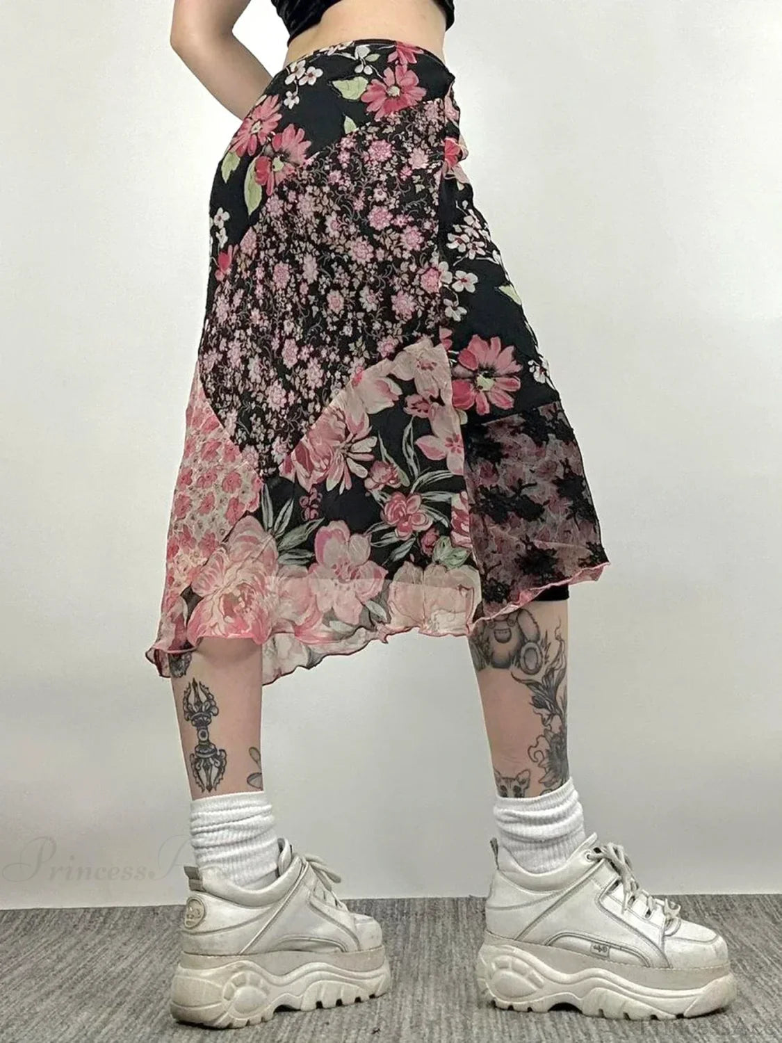 Patchwork Straight Slim Mid-waisted Maxi Skirt