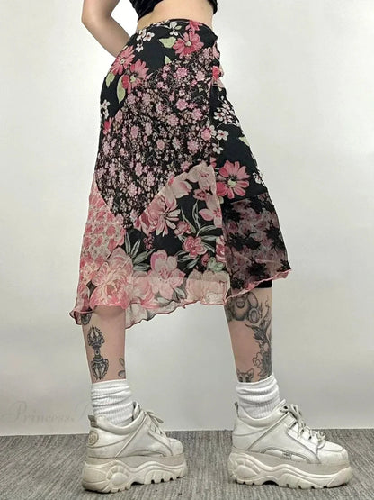 Patchwork Straight Slim Mid-waisted Maxi Skirt