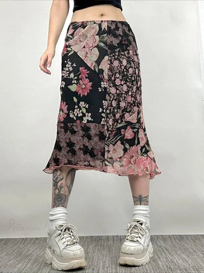Patchwork Straight Slim Mid-waisted Maxi Skirt