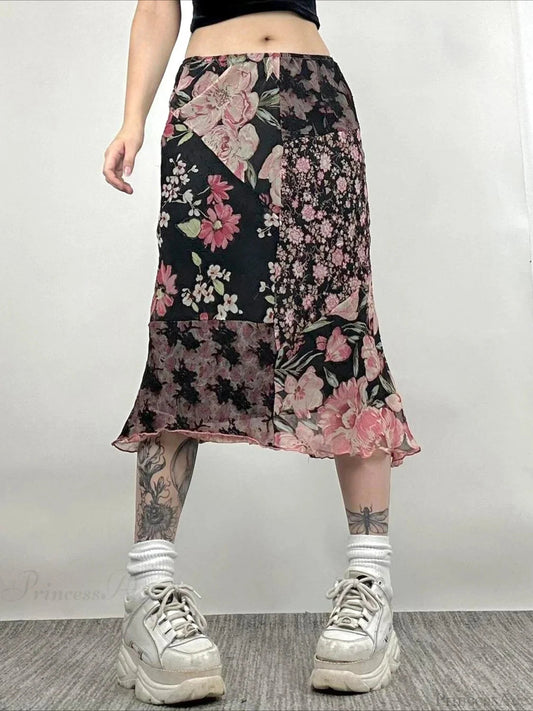 Patchwork Straight Slim Mid-waisted Maxi Skirt