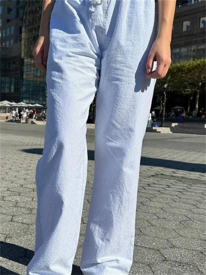 Pinstripe Drawstring Loose Straight Street Pants