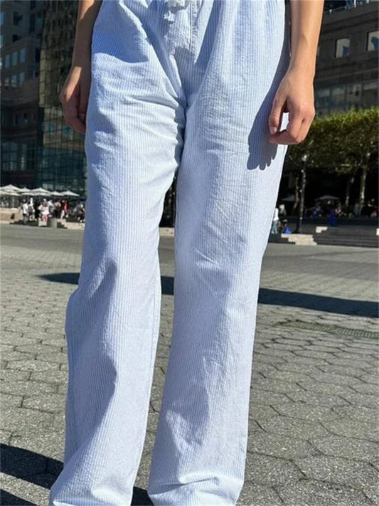 Pinstripe Drawstring Loose Straight Street Pants