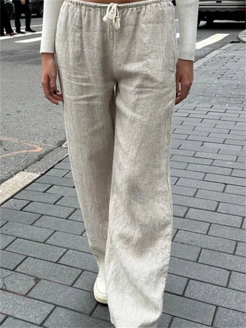 Pinstripe Drawstring Loose Straight Street Pants