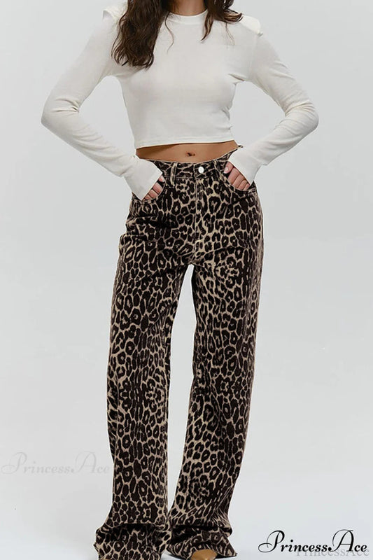 Pure Cotton Leopard Print Wide Leg Pants