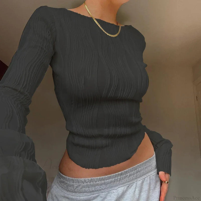 Ruched Long Sleeve T-shirt Sweater