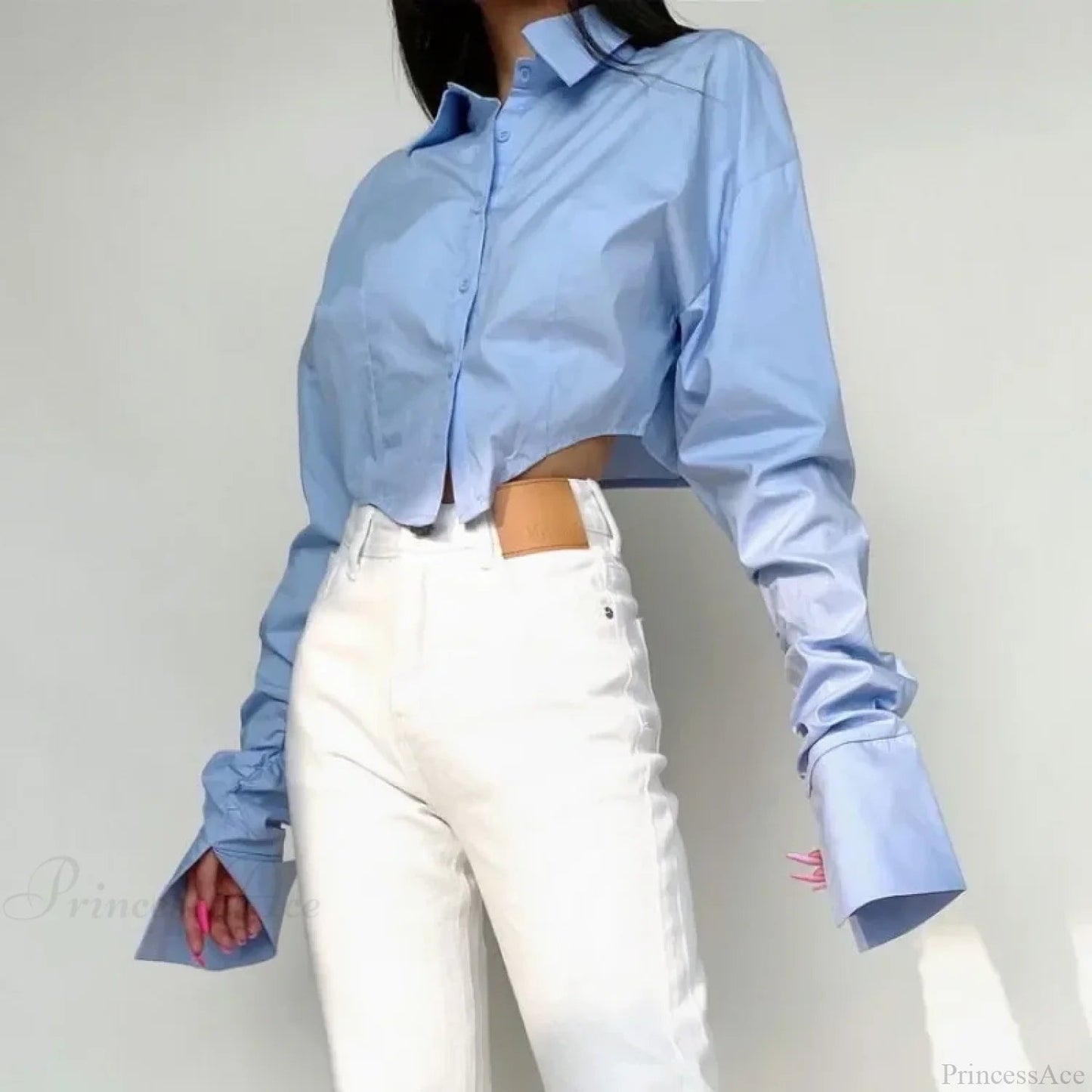 Single Breasted Turn Down Collar Short Sleeve Blouse