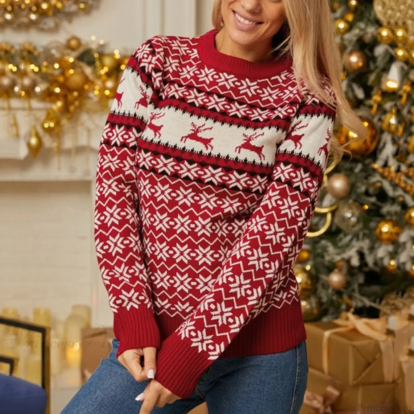 Soft O Neck Long Sleeve Thick Warm Christmas Christmas Sweater
