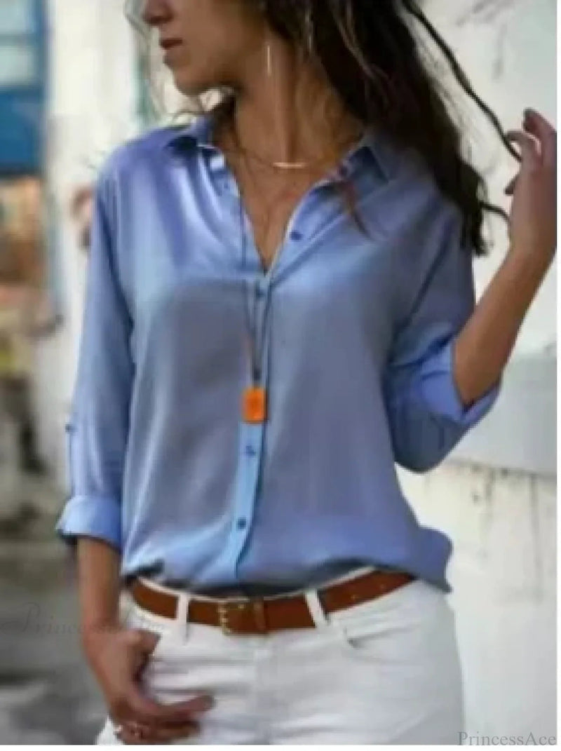 Color Long Sleeve Button Blouse