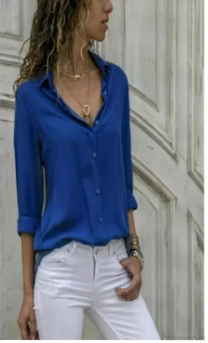 Color Long Sleeve Button Blouse