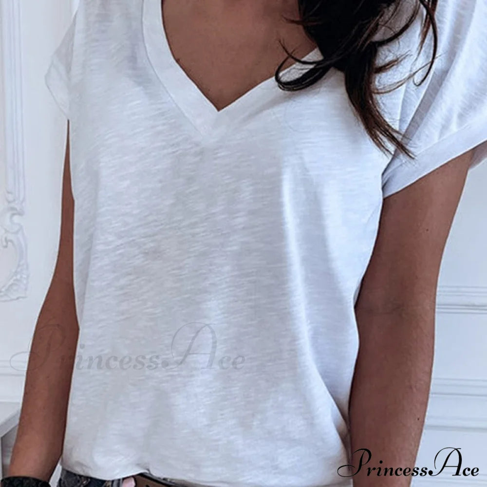 Color Short Sleeve V Neck T-shirt