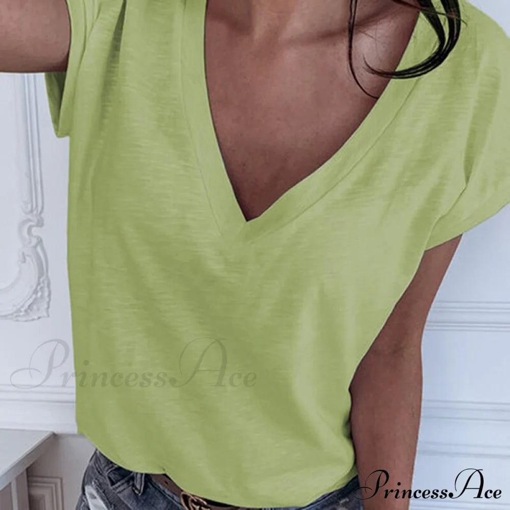 Color Short Sleeve V Neck T-shirt