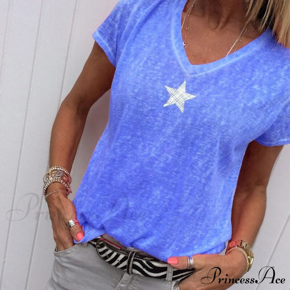 Color Short Sleeve V Neck T-shirt