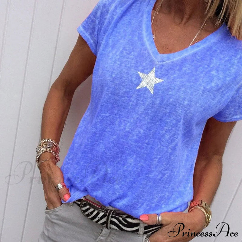 Color Short Sleeve V Neck T-shirt