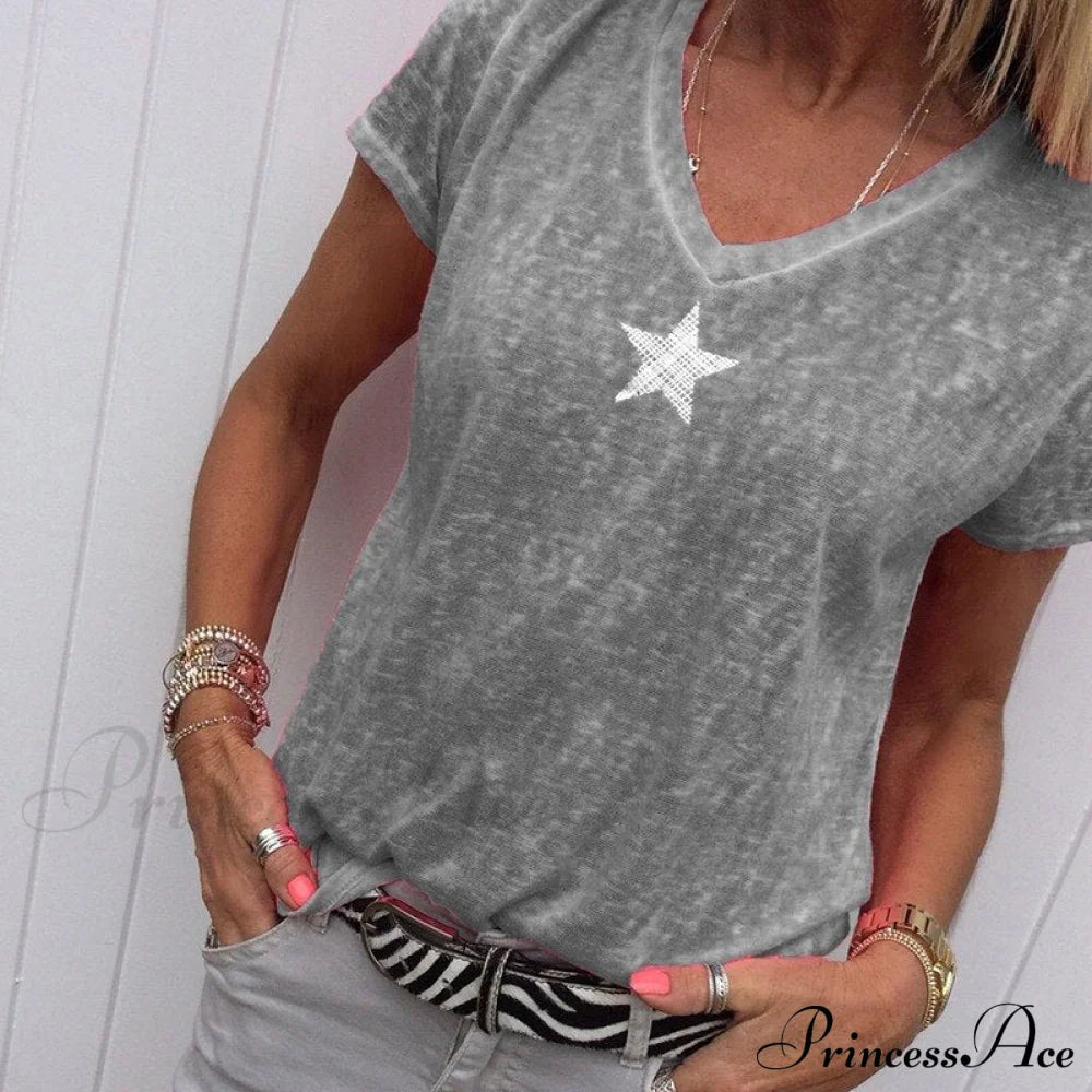 Color Short Sleeve V Neck T-shirt