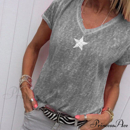 Color Short Sleeve V Neck T-shirt