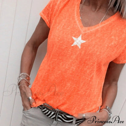 Color Short Sleeve V Neck T-shirt