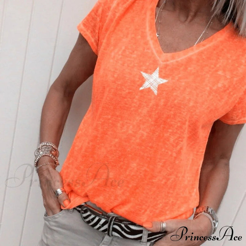 Color Short Sleeve V Neck T-shirt