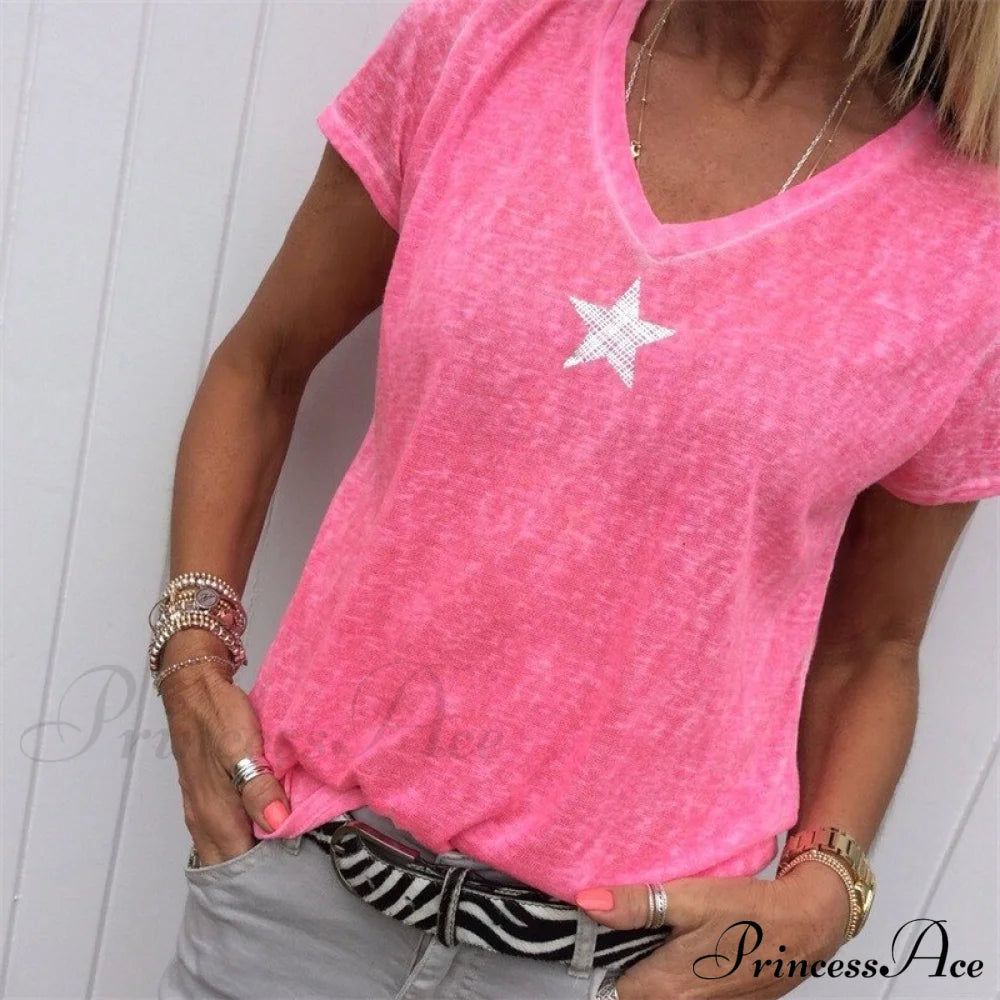 Color Short Sleeve V Neck T-shirt