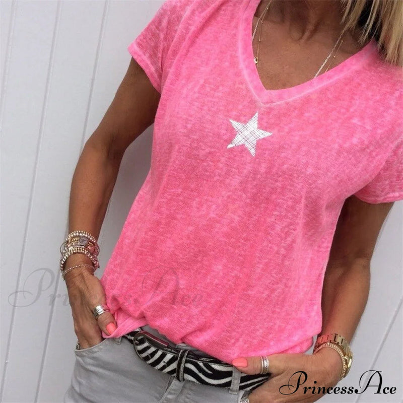 Color Short Sleeve V Neck T-shirt