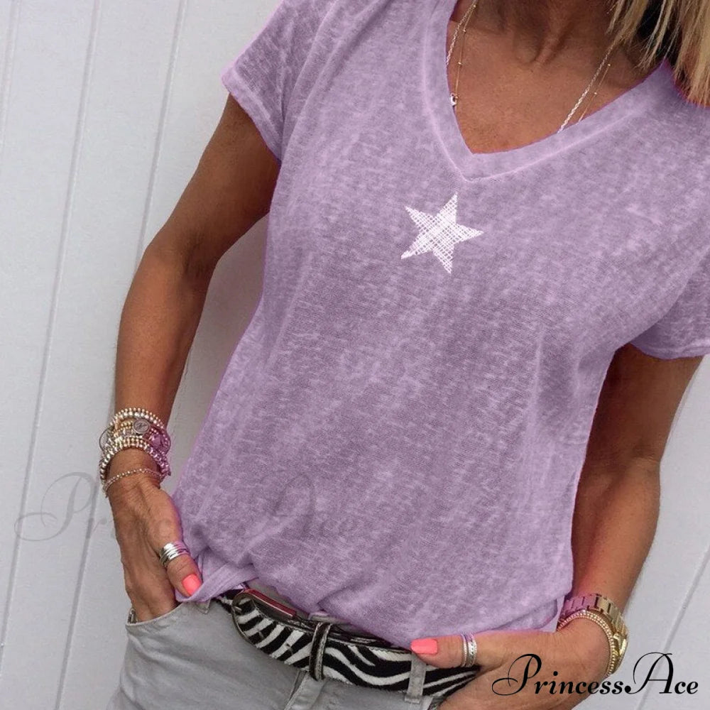 Color Short Sleeve V Neck T-shirt