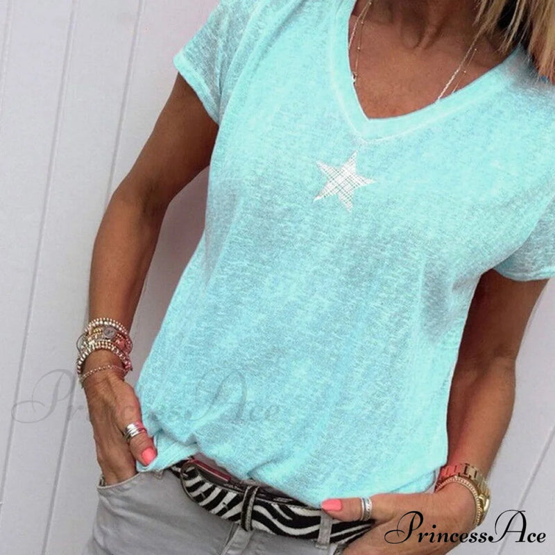 Color Short Sleeve V Neck T-shirt