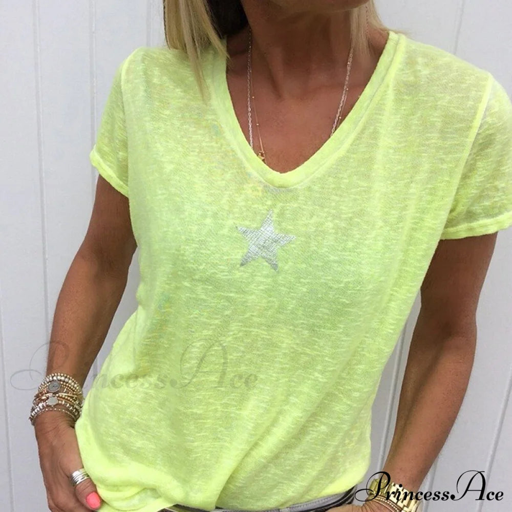 Color Short Sleeve V Neck T-shirt