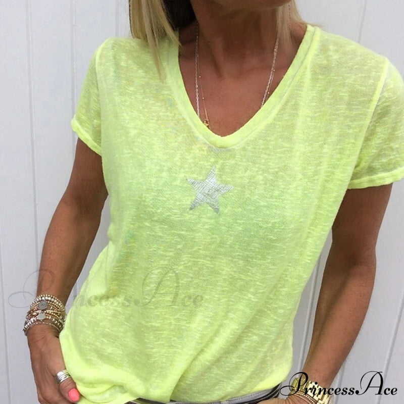 Color Short Sleeve V Neck T-shirt