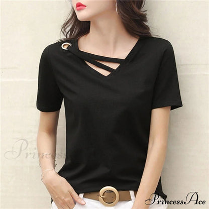 Color Short Sleeve V Neck T-shirt
