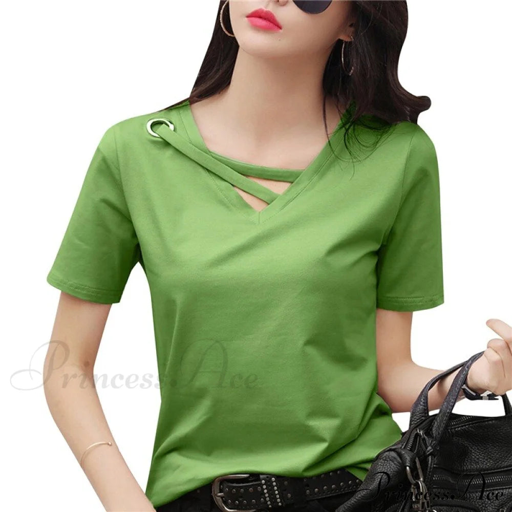 Color Short Sleeve V Neck T-shirt