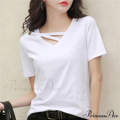 Color Short Sleeve V Neck T-shirt