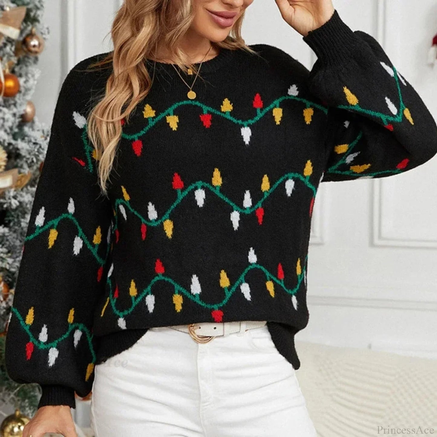 Jacquard Sweet Christmas Party Knitted Loose Christmas Sweater