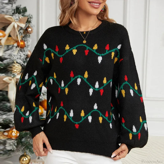 Jacquard Sweet Christmas Party Knitted Loose Christmas Sweater