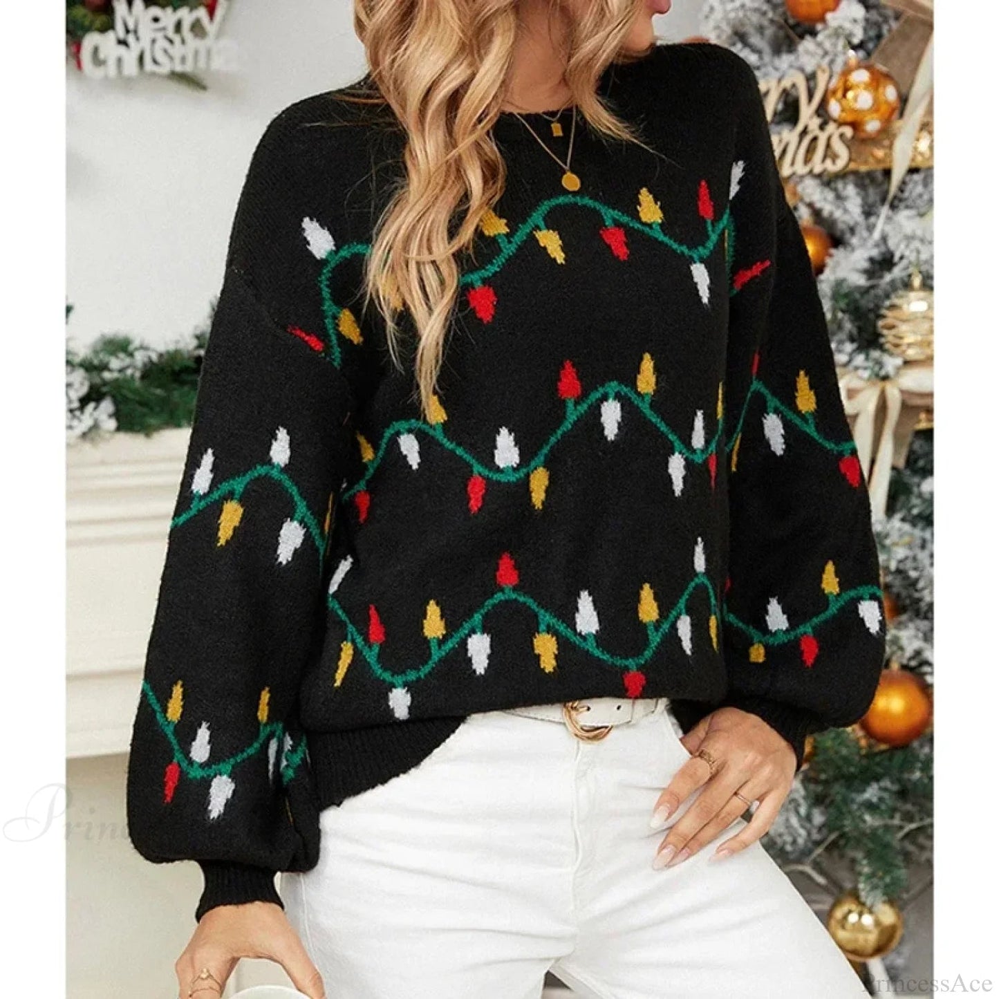 Jacquard Sweet Christmas Party Knitted Loose Christmas Sweater