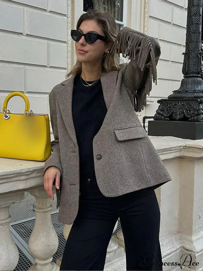 Tassels Patchwork Long Sleeves Lapel Single Breasted Buckle Slim Stylish Coat