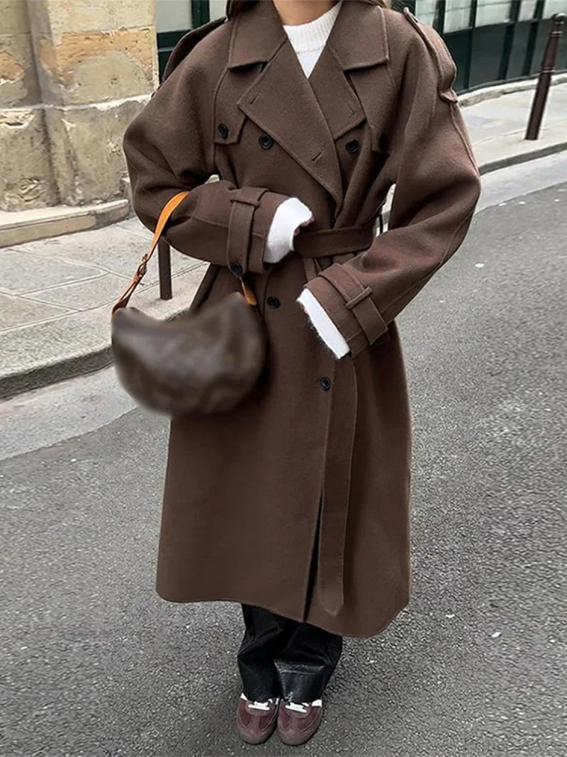 Turn-down Collar Double-breasted Overcoat
