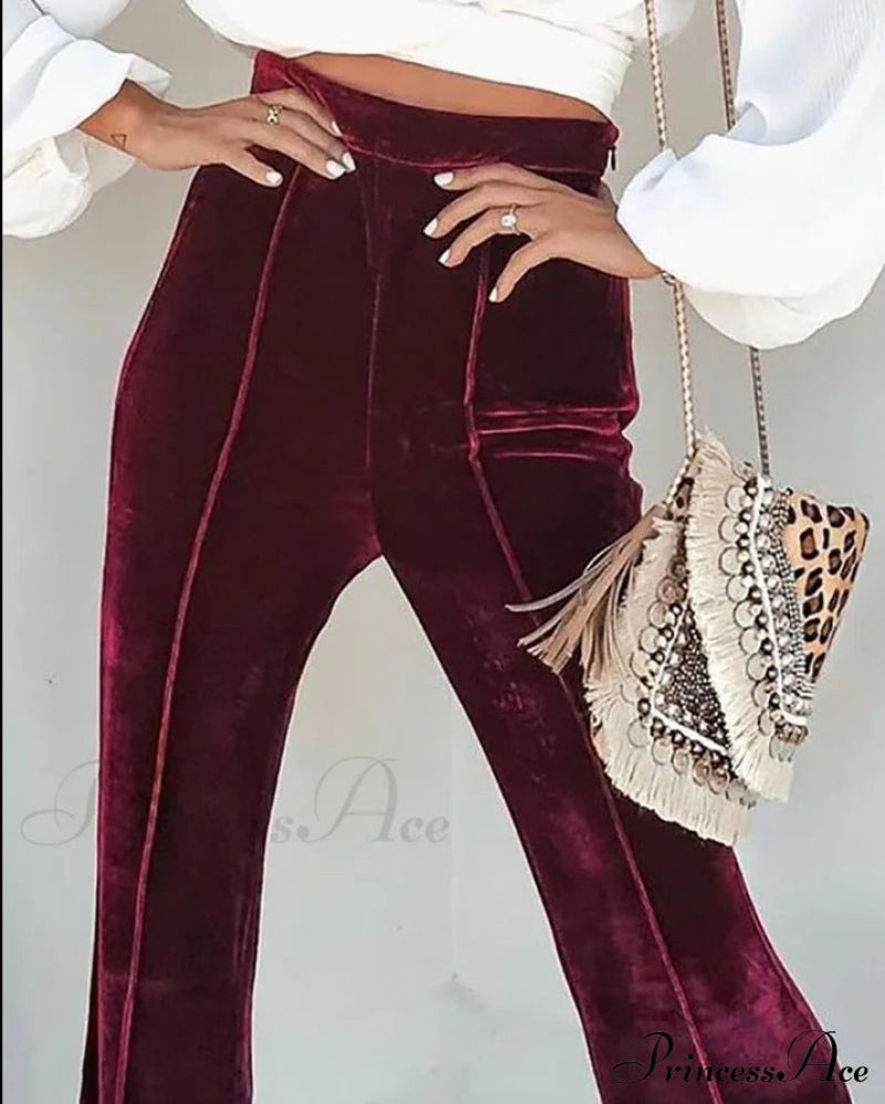Velvet High Waist Flared Pants