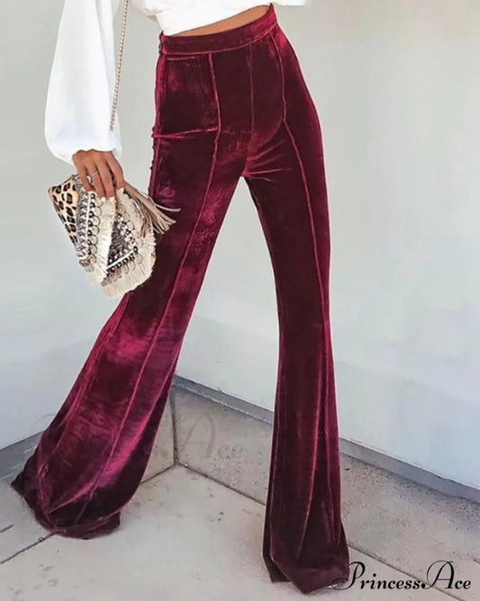 Velvet High Waist Flared Pants